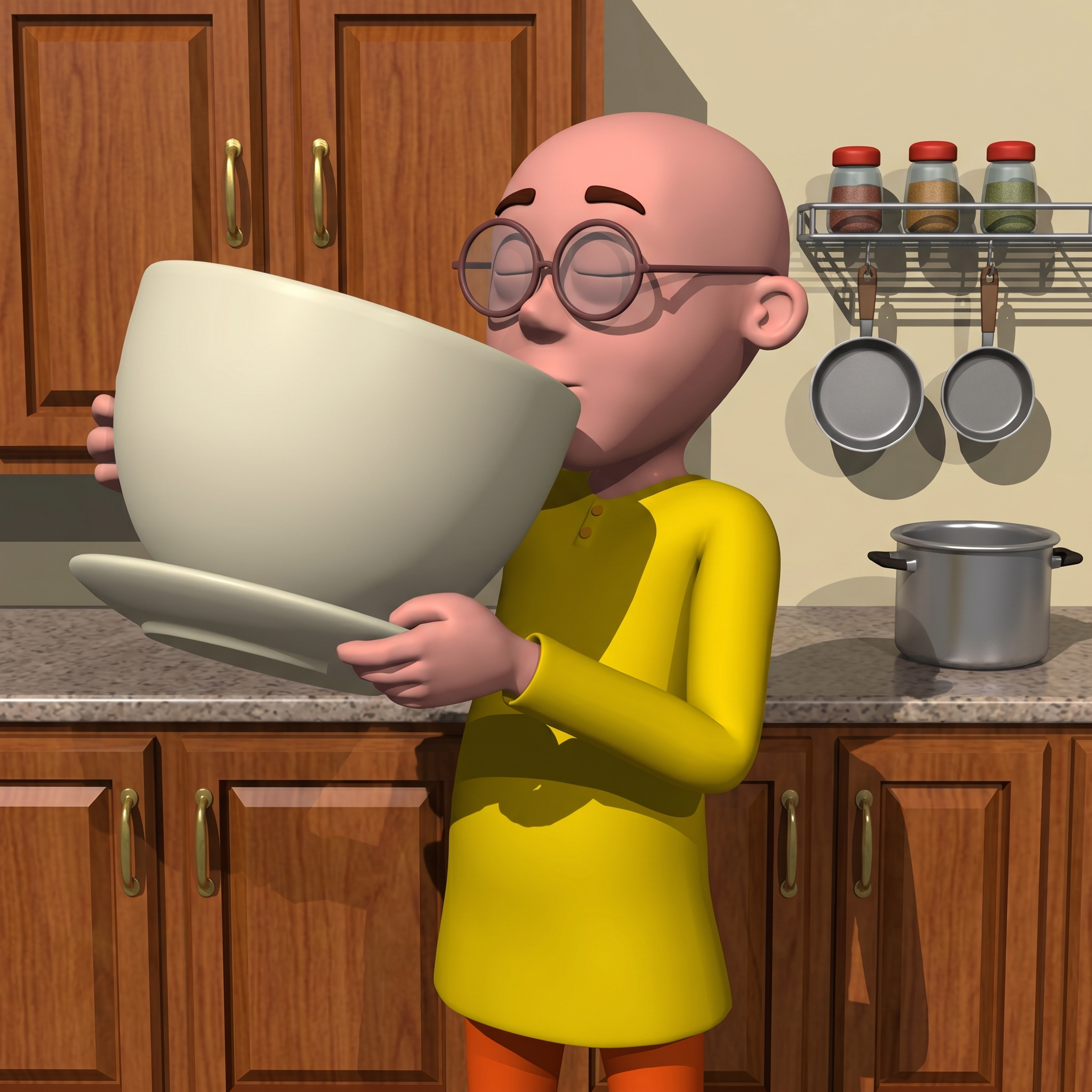 Patlu washing dishes at home