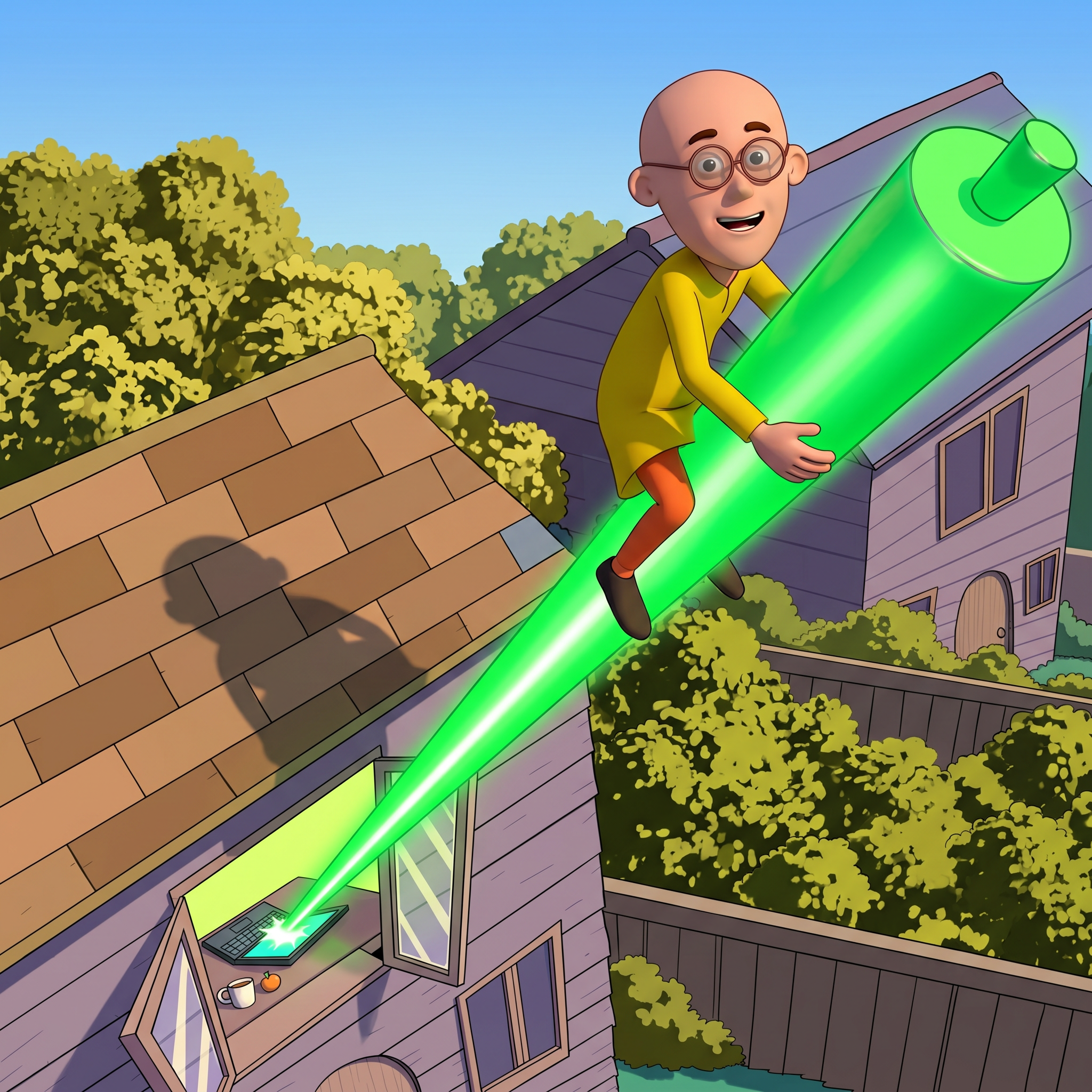 Patlu with laser eyes hacking a laptop