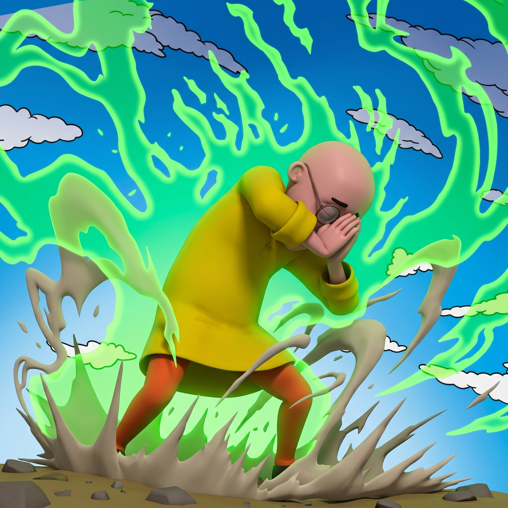 Patlu raging in a green explosion